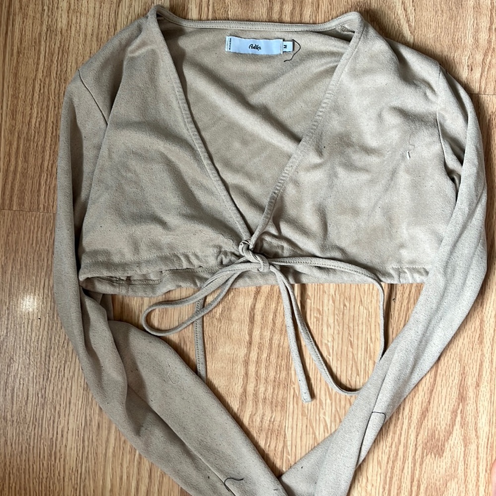 Tan long sleeve crop top